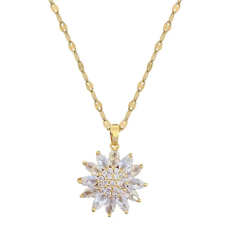 DaniLuxe “SunChic” Zircon Sunflower Pendant Necklace – With Smart Fitness Function