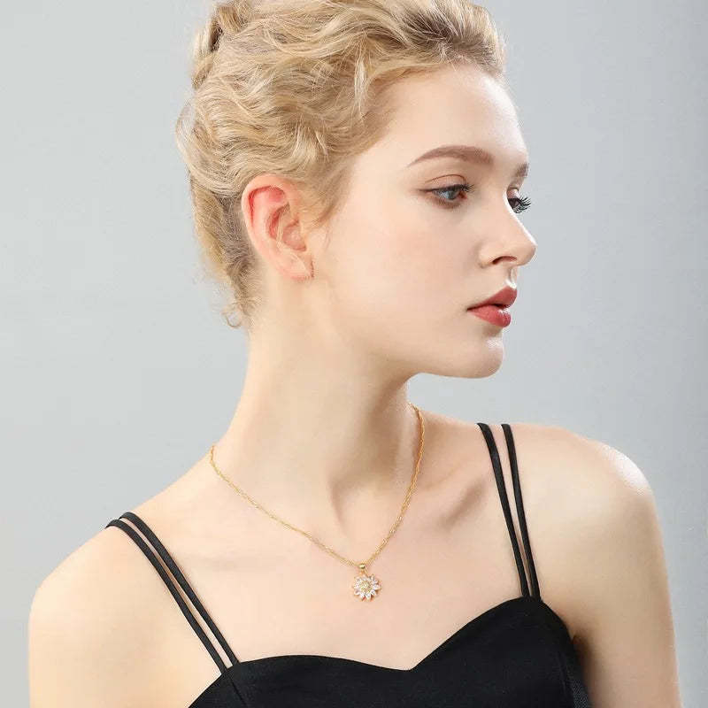 DaniLuxe “SunChic” Zircon Sunflower Pendant Necklace – With Smart Fitness Function