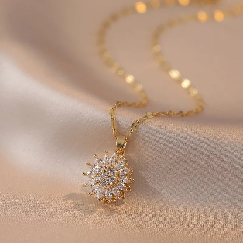 DaniLuxe “SunChic” Zircon Sunflower Pendant Necklace – With Smart Fitness Function