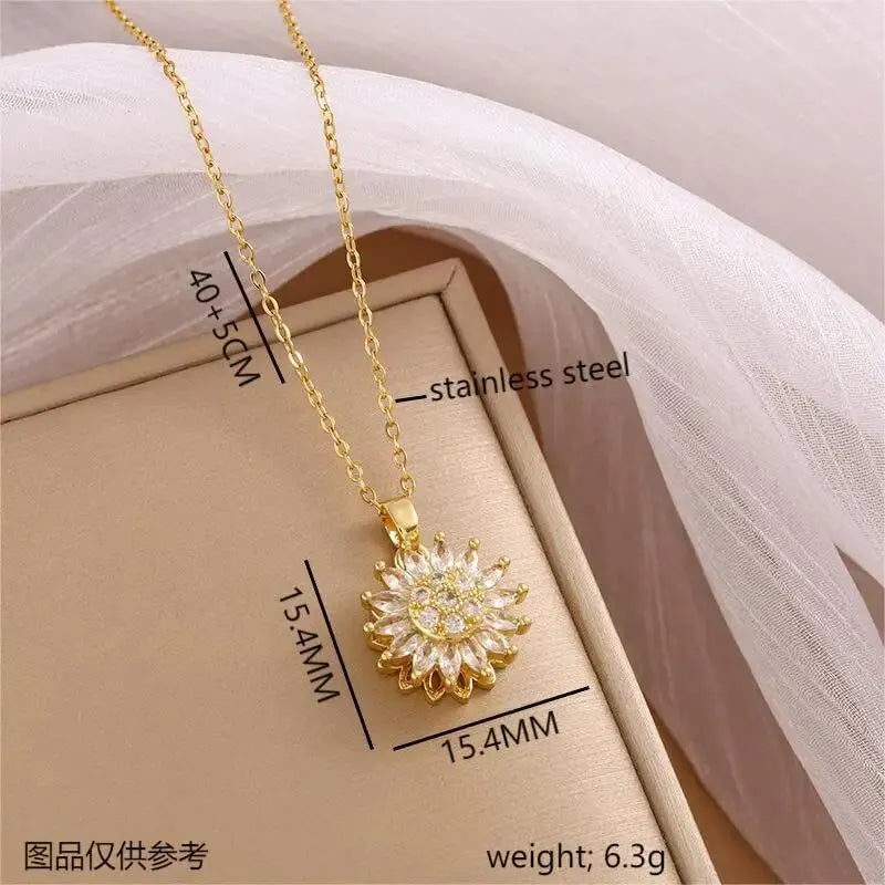 DaniLuxe “SunChic” Zircon Sunflower Pendant Necklace – With Smart Fitness Function