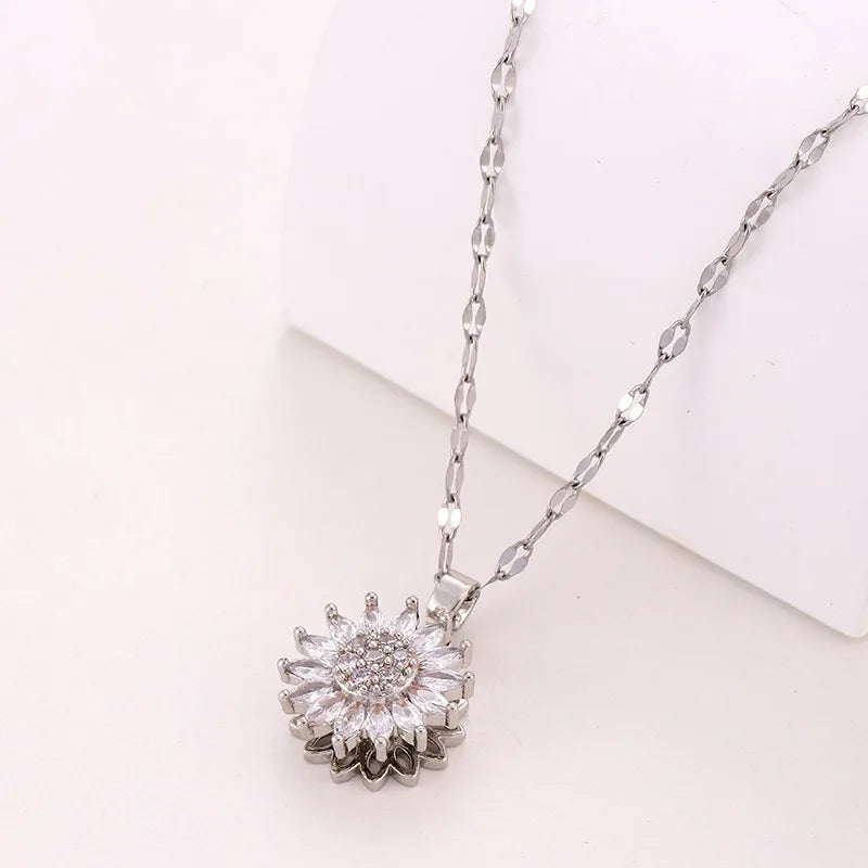 DaniLuxe “SunChic” Zircon Sunflower Pendant Necklace – With Smart Fitness Function