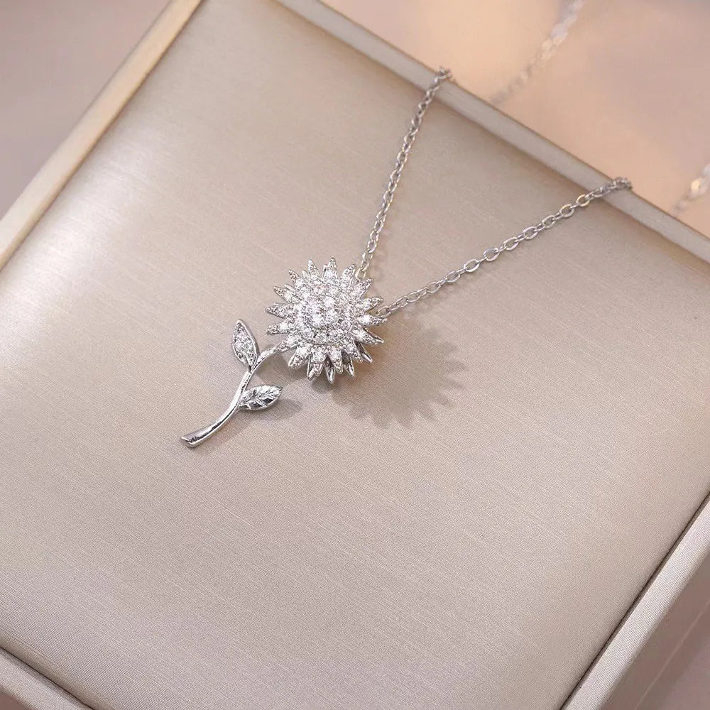 DaniLuxe “SunChic” Zircon Sunflower Pendant Necklace – With Smart Fitness Function