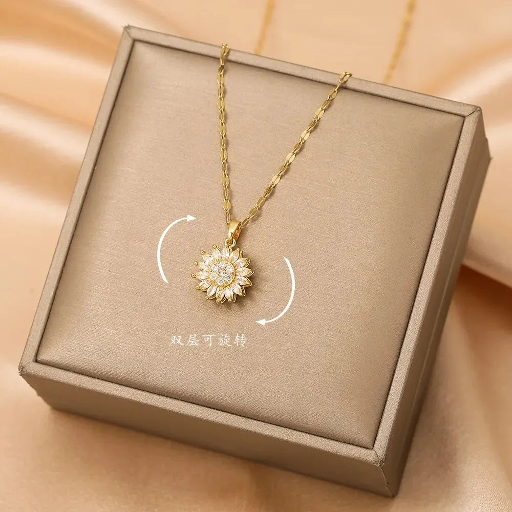 DaniLuxe “SunChic” Zircon Sunflower Pendant Necklace – With Smart Fitness Function