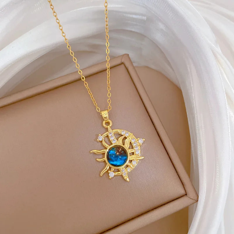 DaniLuxe “Starlight Voyage” Pendant Necklace – Moon, Planet & Astronaut Design