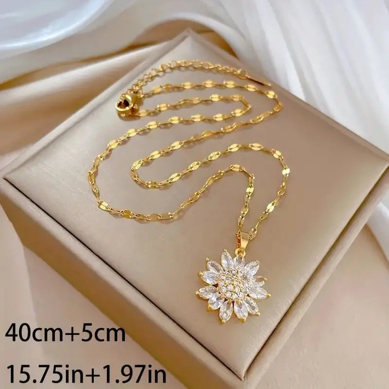 DaniLuxe “SunChic” Zircon Sunflower Pendant Necklace – With Smart Fitness Function