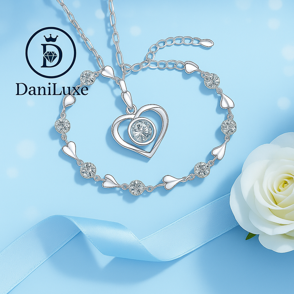DaniLuxe™ Silver Heart Jewelry Set