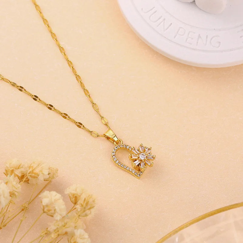 DaniLuxe “SunChic” Zircon Sunflower Pendant Necklace – With Smart Fitness Function
