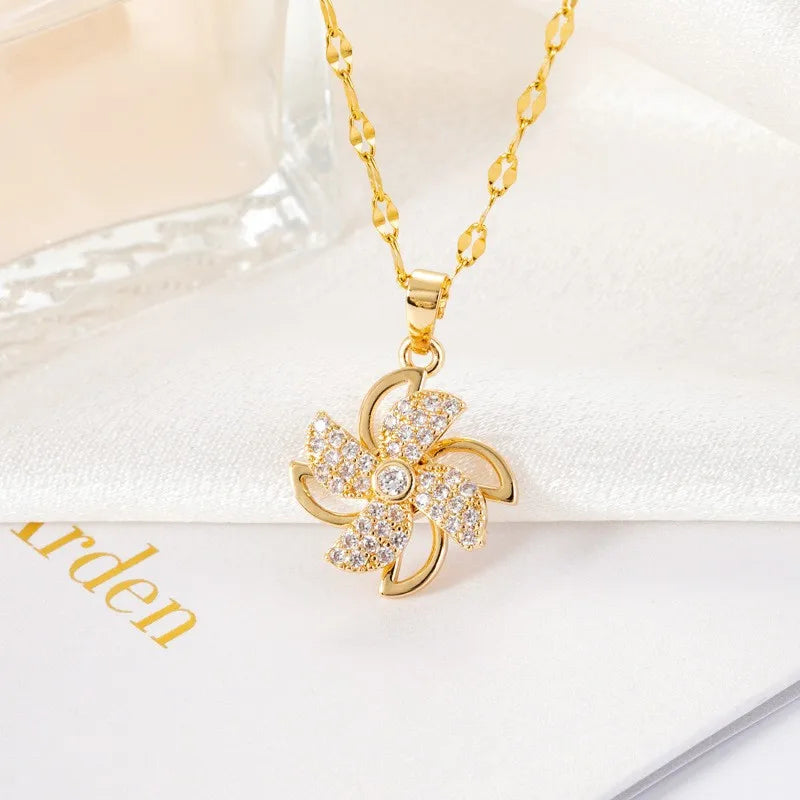 DaniLuxe “SunChic” Zircon Sunflower Pendant Necklace – With Smart Fitness Function