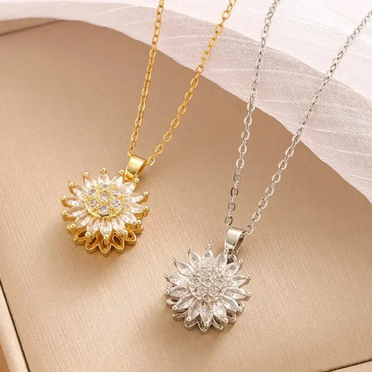 DaniLuxe “SunChic” Zircon Sunflower Pendant Necklace – With Smart Fitness Function