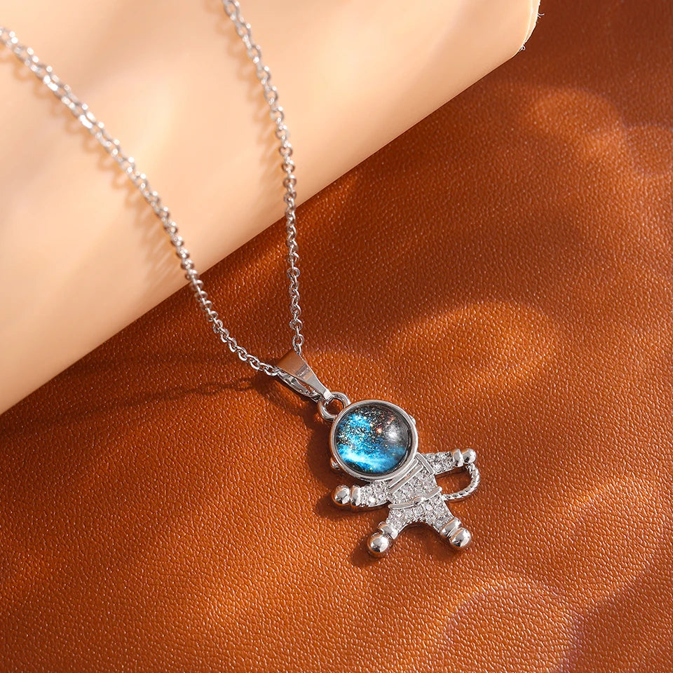 DaniLuxe “Starlight Voyage” Pendant Necklace – Moon, Planet & Astronaut Design