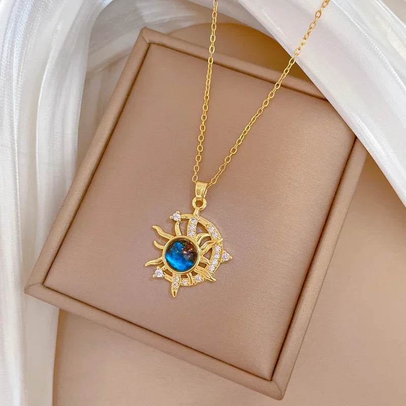 DaniLuxe “Starlight Voyage” Pendant Necklace – Moon, Planet & Astronaut Design