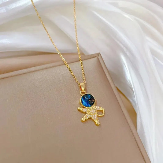 DaniLuxe “Starlight Voyage” Pendant Necklace – Moon, Planet & Astronaut Design