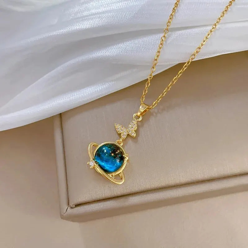 DaniLuxe “Starlight Voyage” Pendant Necklace – Moon, Planet & Astronaut Design