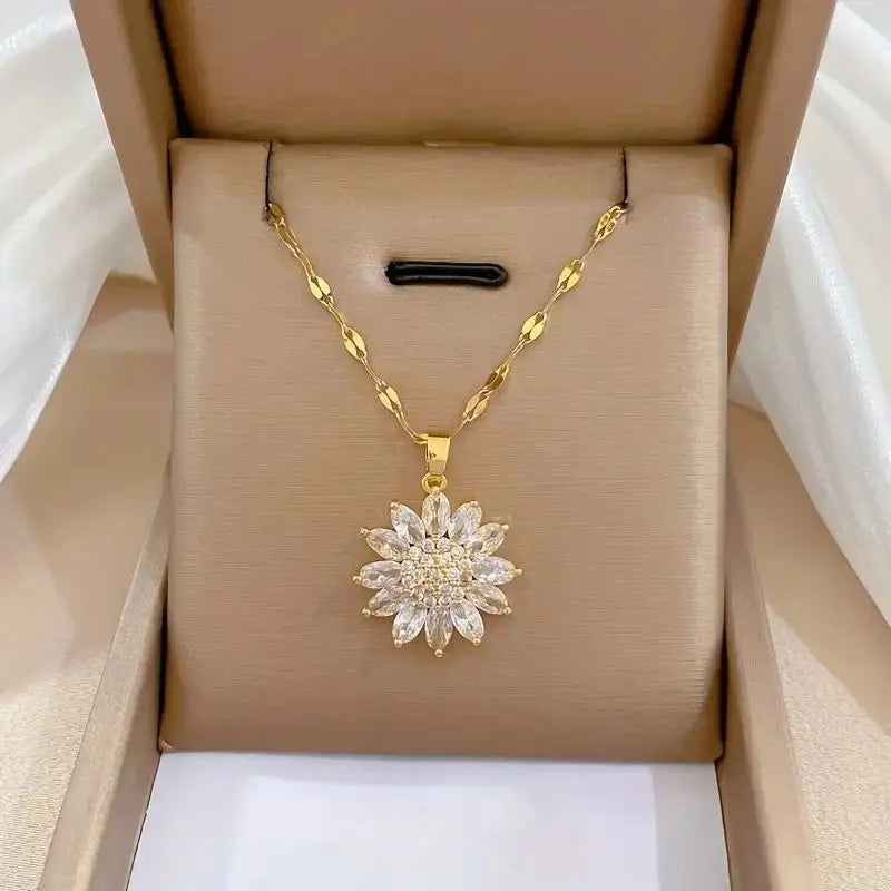 DaniLuxe “SunChic” Zircon Sunflower Pendant Necklace – With Smart Fitness Function